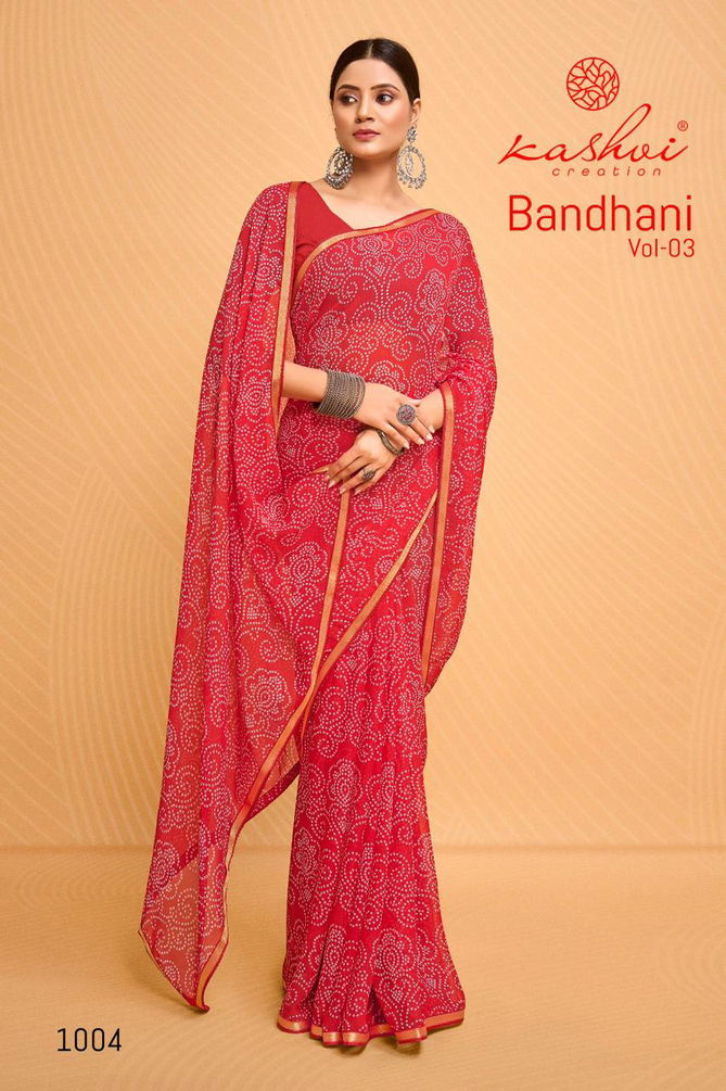 Bandhani Vol 3 By Kashvi Georgette Printed Sarees Wholesale Shop In Surat